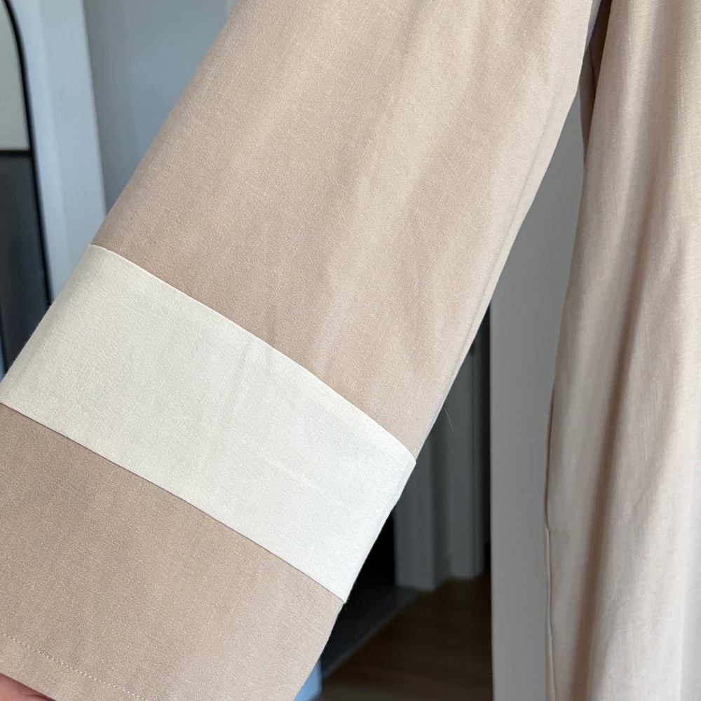 Beige Long Shirt Maxi Dress with Contrast Cuff - Picture 4 of 5